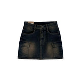 Vintage washing cargo denim skirt