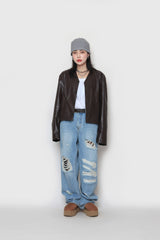 クロップレザーカーディガン / Crop leather cardigan