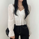 Smocked Back Chiffon Blouse