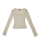 ココスクエアネックリブドボタントップ / PNF made Coco squarneck ribbed button top