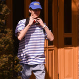 ミントネックブルーストライプユニセックスTシャツ / Mint Neck Blue Stripe Unisex T-shirt