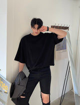 Round Neck Drop Shoulder Loose T-Shirt (6693244174454)