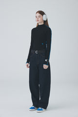 カラーラインハーフネックTシャツ / Color Line Half Neck T-Shirt [Black]