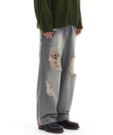DESTROYED DENIM PANTS (GRAY)