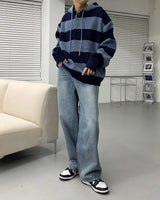Striped Oversized Warmer Hooded Knitwear (3 colors)
