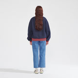 Vネックストライプリブスウェットシャツ/V-NECK STRIPE RIB SWEATSHIRT_NAVY