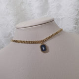 シティウーマンゴールチョーカーネックレス / City Women Gold Chain Choker Necklace - Navy