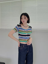カラーショートスリーブカーディガン/Color short sleeve cardigan (2color)