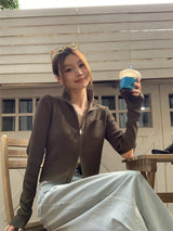 オープンカラージッパーカーディガン
