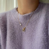 レタリングハートフレッシュウォーターパールボールゲストネックレス / loys Lettering Heart Fresh Water Pearl Ball Guest Necklace