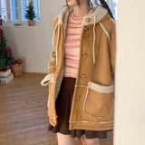 Tama loose-fit hoodie wool suede coat