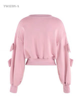 Roman two ribbon sleeve cropped round neck sweatshirt