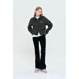 UNI LOGO WAPPEN CABLE COLLAR KNIT ZIP UP [CHARCOAL]
