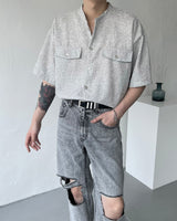 CR ツイードラウンドハーフシャツ / CR Tweed Round Half Shirt (2 colors)