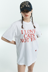 アイラブキャットレッドレタリングTシャツ