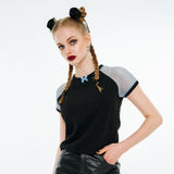リボンラグランTシャツ / Ribbon Raglan T-shirt [Blue Mesh]