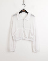ピロウビーチウェアシースルーリネンニット長袖ジップアップ / Pillow Beachwear See-through Linen Knit Long Sleeve Zip-up