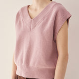 クランブルVネックベスト/Crumble v-neck vest_pink lavender