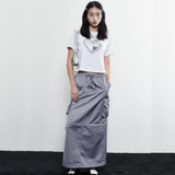  2-Way Satin Maxi Cargo Skirt (STEEL GREY)