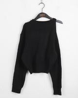 Mobin Unbalanced Shoulder Slit Long-Sleeved Knit