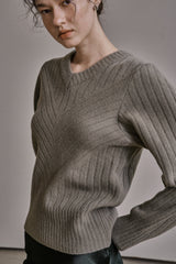 リブ Vニットトップス/RIBBED V-KNIT TOP_L.GREEN
