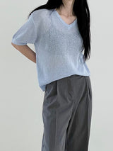 Crayon v-neck sleeve knit T 
