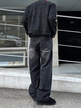 Half banding washing wide denim