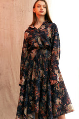 "PRE-ORDER 4/16~" VINTAGE FLOWER DROP-SHOULDER SHIRT (Navy) (6546129387638)