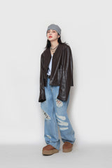 クロップレザーカーディガン / Crop leather cardigan