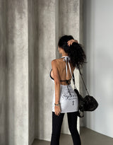 Ribbon open bootcut leggings pants
