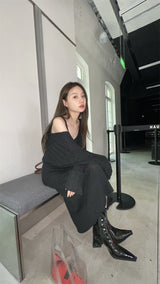 black knit long dress