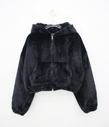 キルテッドミンククロップフードジップアップ/Quilted mink crop hood zip-up (3color)