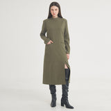 ヘリングボーンスリットロングドレス / Herringbone Slit Long Dress (Khaki)