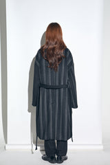 STRIPE COMBINATION WOOL ROBE COAT (Black) / ストライプコンビネーションウールローブコート