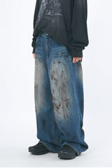 Oil dirty washed over denim pants