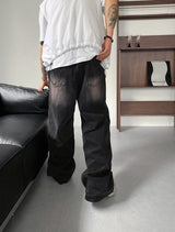 No.0150 color washing denim wide PT
