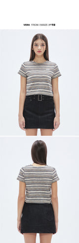 ストライプ 半袖 Tシャツ・カットソー/Summer Knit Stripe Crop Top [2カラー]