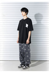 スマイルパターンデニムパンツ/SMILE PATTERN DENIM PANTS (BLACK)