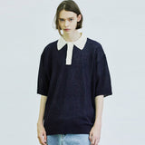 バウクルサンデイジーカラーハーフニット / BOUCLE SUNDAISY COLLAR HALF KNIT NAVY