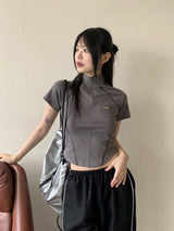 Raping Sporty cut half zip up short sleeve T-shirt