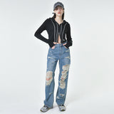 damage denim pants (blue)