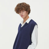 LAMBSWOOL V NECK KNIT VEST_NAVY (6612831797366)