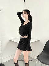 893. コタシャーリングスリットリボンミニスカート / 893. Cota shirring slit ribbon mini sk (2color)