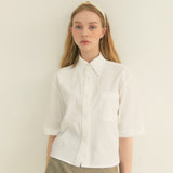 ストライプリンクルポケットクロップシャツ / Stripe Wrinkle Pocket Crop Shirt (White)