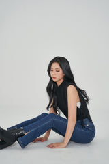 ハイウェストセミブーツカットスパンデックスデニムパンツ/HIGH WAIST SEMI BOOTSCUT SPANDEX DENIM PANTS [6861]