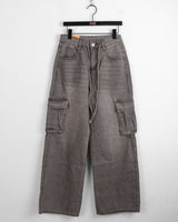 Turbin strap cargo pocket washing denim long wide pants