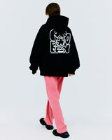 バックスプレータイポフーディー/BACK SPRAY TYPO HOODIE-BLACK