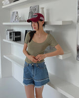 レイヤードショートデニムパンツ/Layered Short Denim Pants