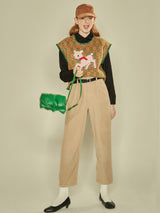 Sheep Embroidered Vest (Brown) (6643892879478)