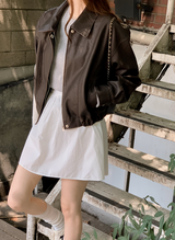 Classic Autumn Crop Leather Jacket (2color)